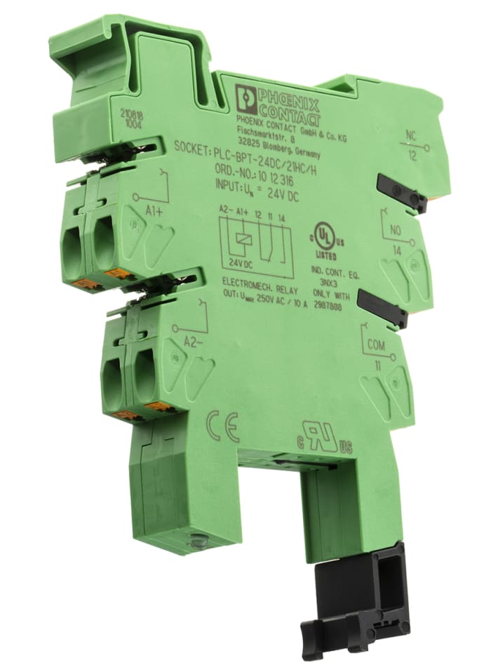Phoenix Contact PLC-BPT 1 Pin 24V dc DIN Rail Relay Socket, for use with Relays