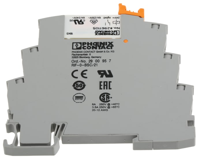 Phoenix Contact RIF-0-RSC-24DC/21 Series Interface Relay, DIN Rail Mount, 24V dc Coil, SPDT, 1-Pole