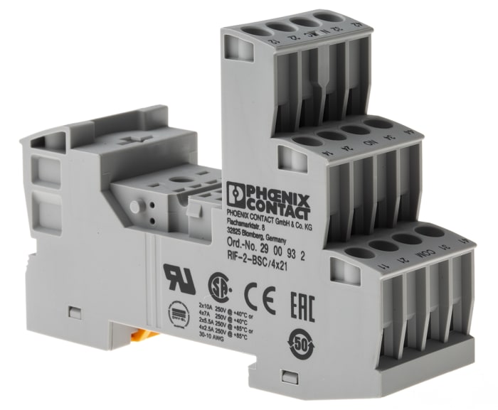 Phoenix Contact RIF-2-BSC 250V ac/dc DIN Rail Relay Socket, for use with Relays