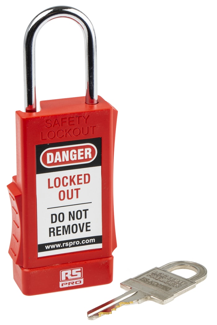 RS PRO Red 1-Lock ABS, Steel Safety Lockout Padlocks, 5mm Shackle, 41mm Attachment