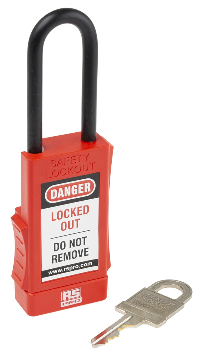 RS PRO Red 1-Lock ABS, Steel, PVC Safety Lockout Padlocks, 6mm Shackle, 60mm Attachment