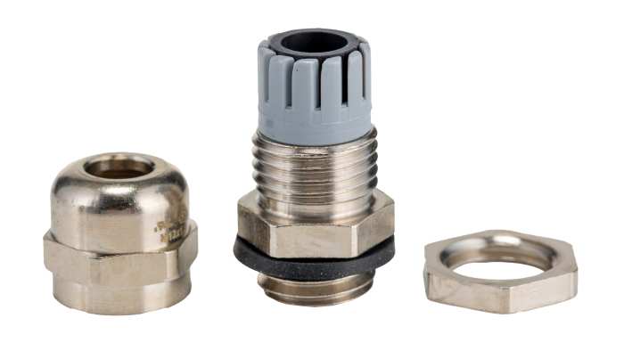 Alpha Wire FIT Wire Management Series Metallic Metal Cable Gland, M12 Thread, 3mm min., 6.5mm max., IP66, IP68