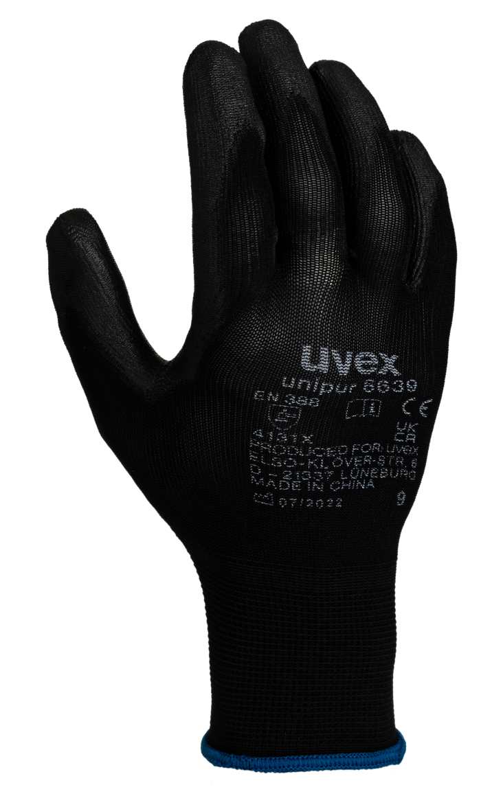 uvex Unipur 6639 Black Polyamide General Purpose Work Gloves, Size 9, Polyurethane Coating