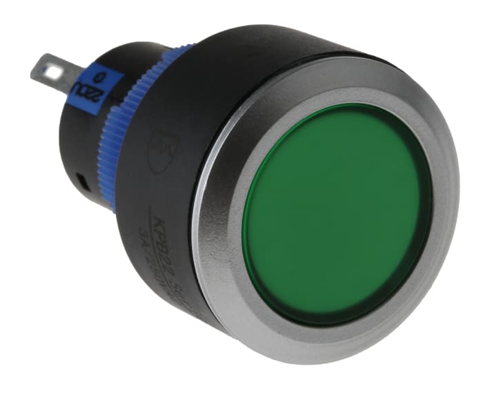 RS PRO Illuminated Push Button Switch, Momentary, Panel Mount, 22.2mm Cutout, SPDT, Green LED, 250V ac, IP65