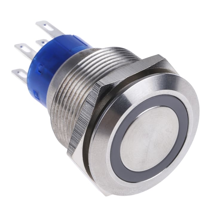 RS PRO Illuminated Push Button Switch, Momentary, Panel Mount, 22.2mm Cutout, DPDT, Blue LED, 250V ac, IP67