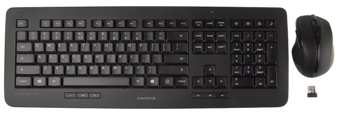 Juego de teclado y ratón Cherry JD-0520EU-2, Negro, Inalámbrico, QWERTY (EE.UU.), Estándar, USB