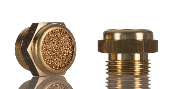RS PRO Brass 12bar Pneumatic Silencer, Threaded, G 3/8 Male