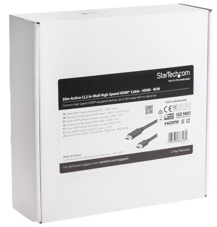 HDMM30MA StarTech StarTech 4K 30Hz HDMI 1.4 Male HDMI to Male HDMI Cable 30m HDMM30MA 176 5769 RS Components