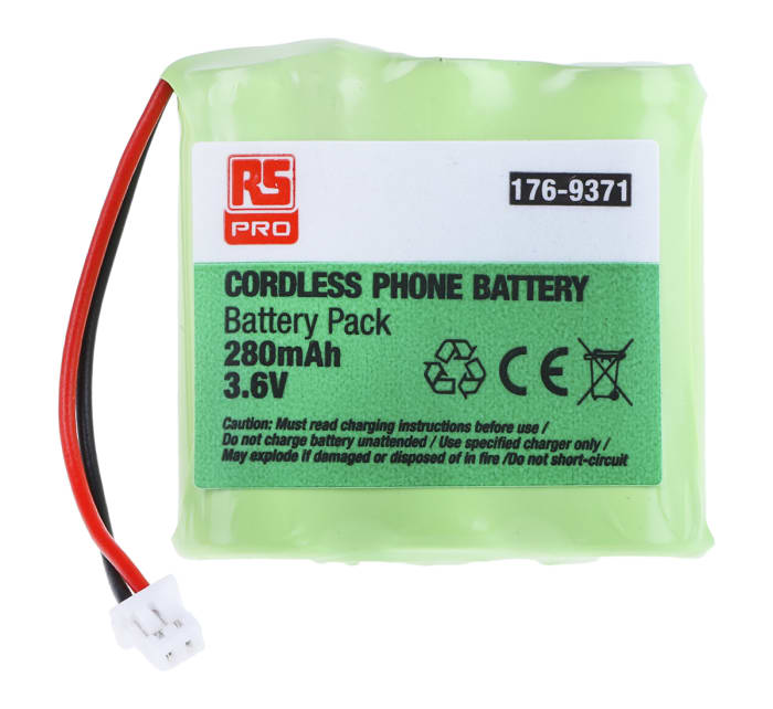 RS PRO 3.6V NiMH Rechargeable Battery Pack, 280mAh - Pack of 1