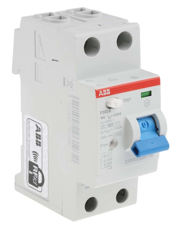 ABB F200 RCCB, 16A, 2 Pole, 30mA, Type B, 230V ac