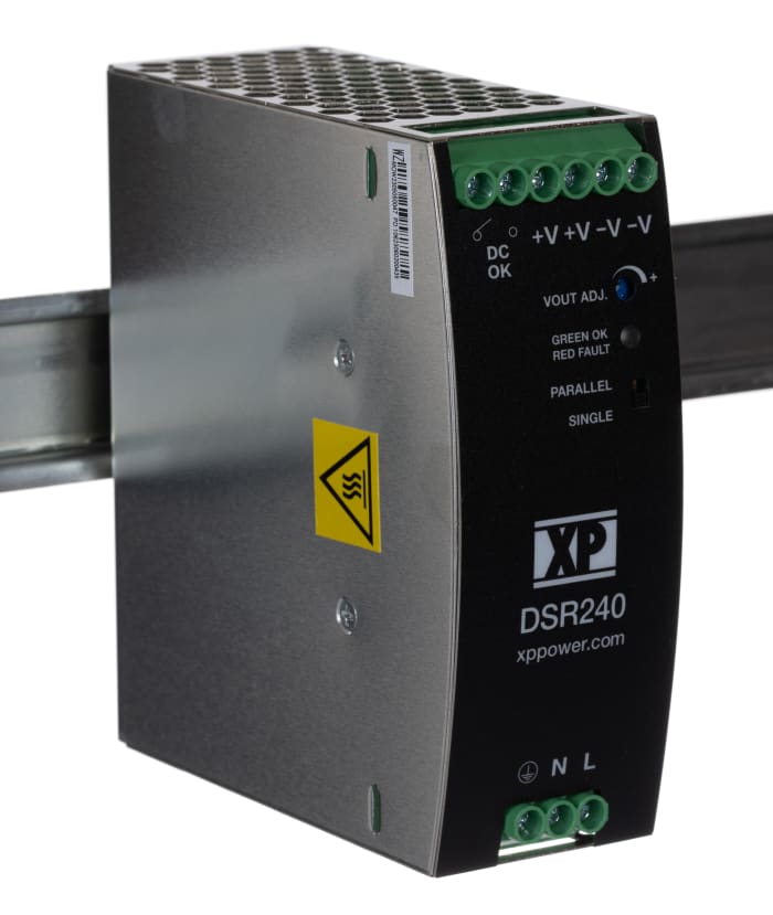 XP Power DSR240 Switched Mode DIN Rail Power Supply, 85 → 264V ac ac Input, 24V dc dc Output, 10A Output, 240W