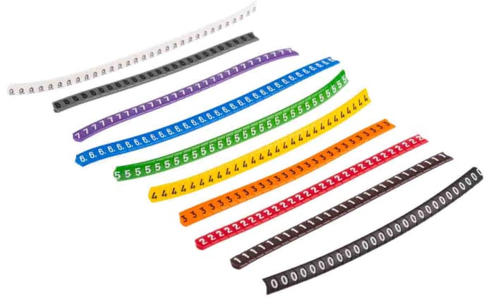 HellermannTyton Ovalgrip Slide On Cable Markers, assorted colours, Pre-printed "0 → 9", 2.5 → 4mm Cable,