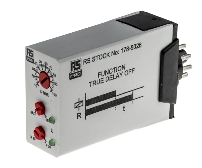 RS PRO Plug In Timer Relay, 24V ac, 0.1 s → 30min, 1-Function, DPDT