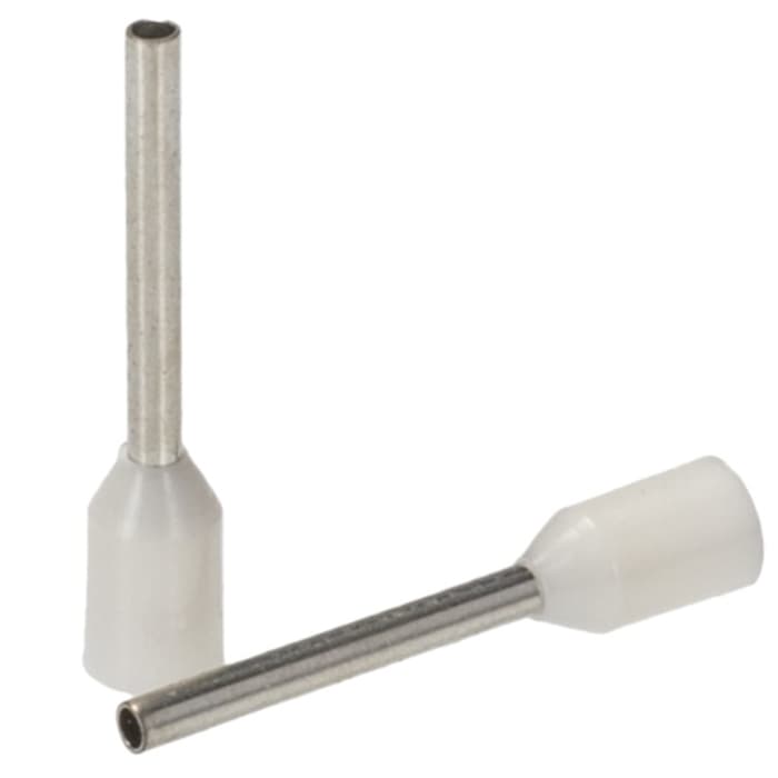 RS PRO Insulated Crimp Bootlace Ferrule, 12mm Pin Length, 1.0mm Pin Diameter, 0.5mm² Wire Size, White