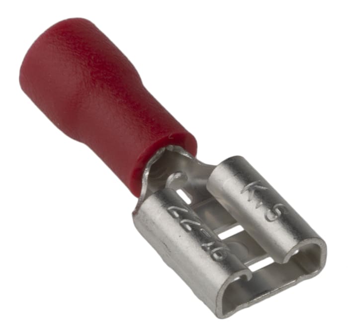 RS PRO Red Insulated Female Spade Connector, Receptacle, 0.8 x 6.35mm Tab Size, 0.5mm² to 1.5mm²