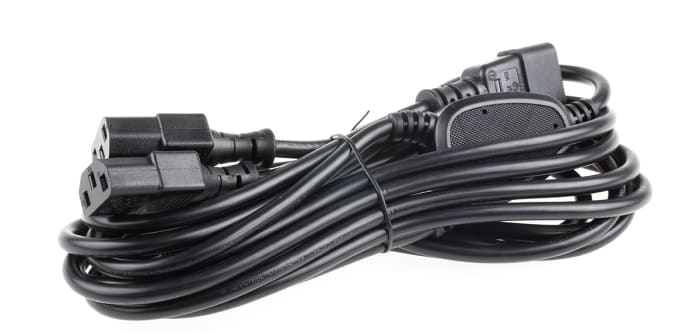 RS PRO Straight IEC C13 x 3 Socket to Straight IEC C14 Plug Power Cord, 3m