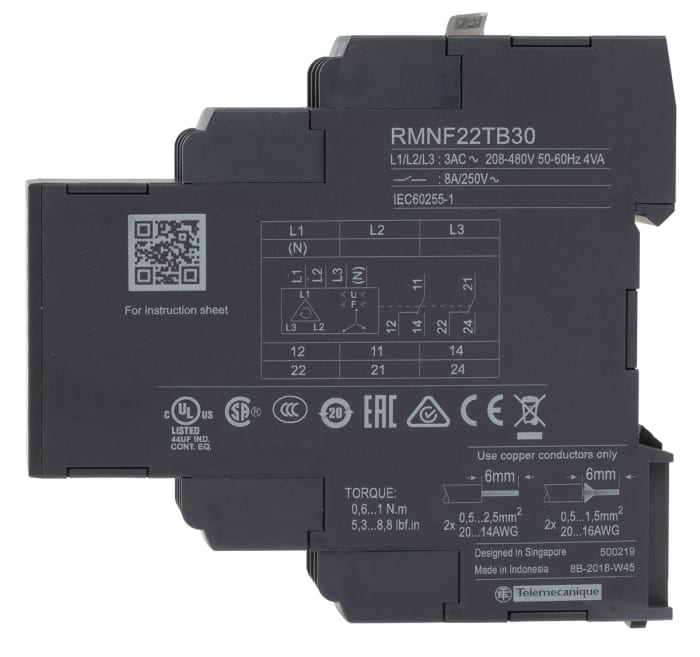 RMNF22TB30 Schneider Electric Relé de supervisión de Frecuencia, fase