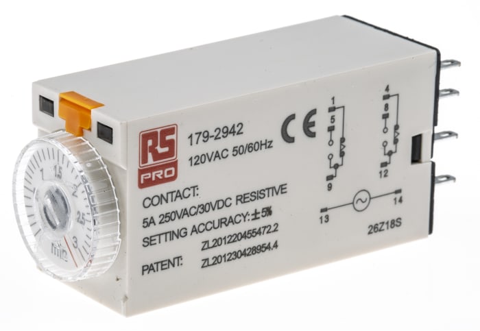 RS PRO Plug In Timer Relay, 110V ac, 2-Contact, 0.1 → 3min, 1-Function, DPDT