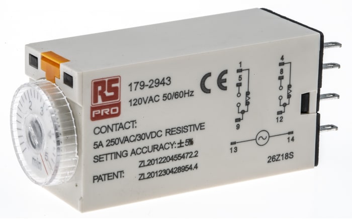 RS PRO Plug In Timer Relay, 110V ac, 2-Contact, 0.2 → 5min, 1-Function, DPDT
