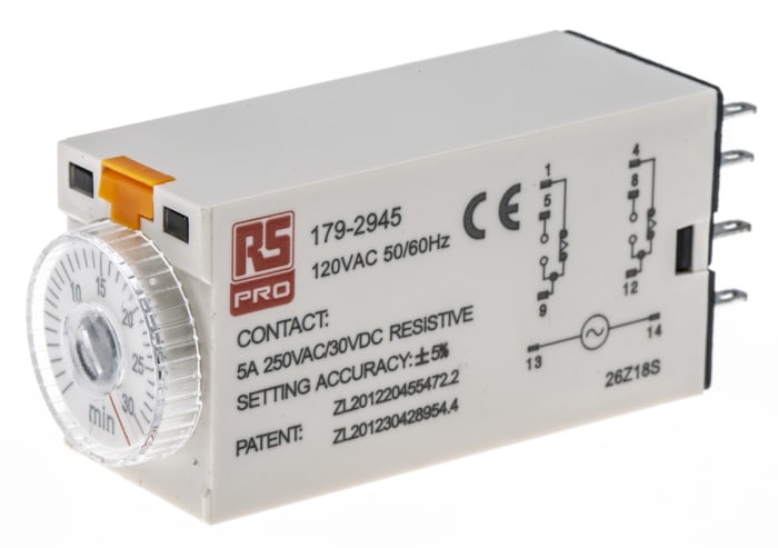 RS PRO Plug In Timer Relay, 110V ac, 2-Contact, 1 → 30min, 1-Function, DPDT