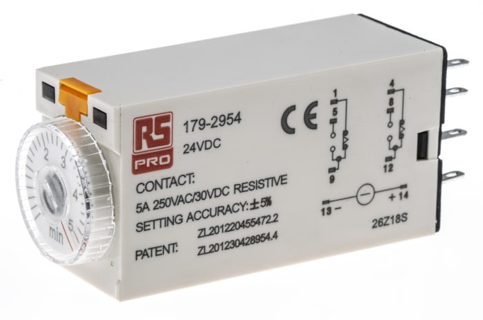 RS PRO Plug In Timer Relay, 24V dc, 2-Contact, 0.2 → 5min, 1-Function, DPDT