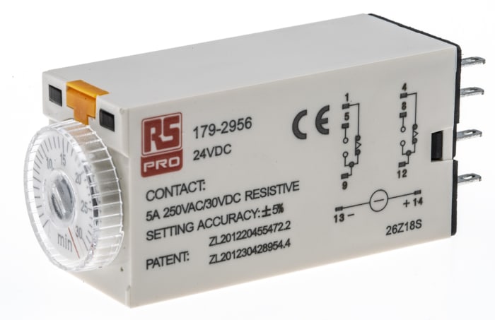 RS PRO Plug In Timer Relay, 24V dc, 2-Contact, 1 → 30min, 1-Function, DPDT