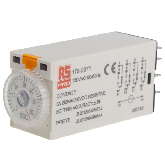 RS PRO Plug In Timer Relay, 110V ac, 4-Contact, 2 → 60s, 1-Function, 4PDT