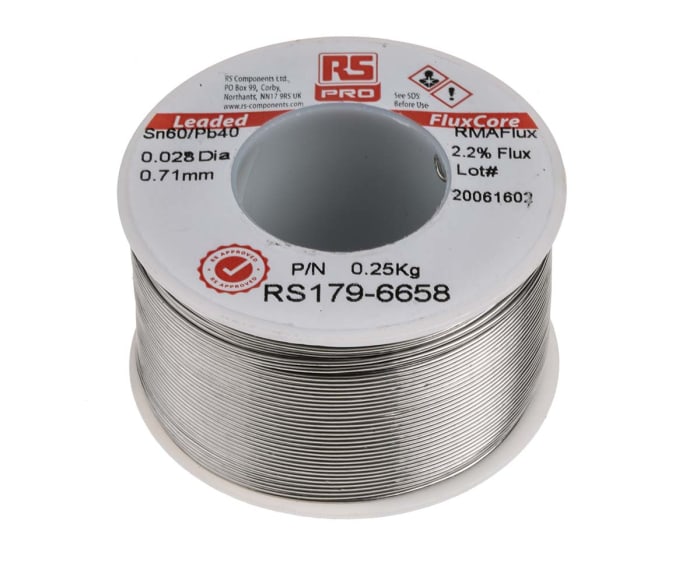 RS PRO 0,7mm Kurşunsuz Lehim, 250g, Erime Noktası: +183°C, Kalay Y: 55 → 65%, Kurşun Y: 35 → 45%