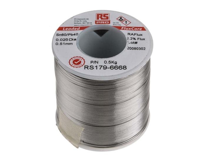Fil à souder RS PRO 0.5mm, 500g, Plomb 40%, Etain 60%, fusion à 183°C