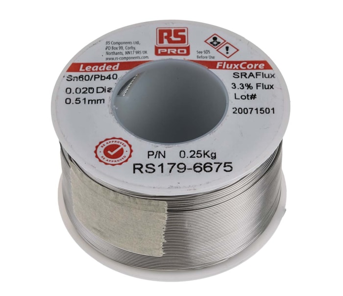 Fil à souder RS PRO 0.5mm, 250g, Plomb 40%, Etain 60%, fusion à 183°C