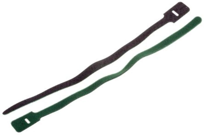 RS PRO Cable Tie, Hook and Loop, 325mm x 25 mm, Green Nylon, Pk-10