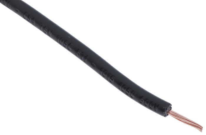 RS PRO Black 0.5mm² Hook Up Wire, 22AWG, 16/0.2 mm, 100m, PVC TI3 Insulation