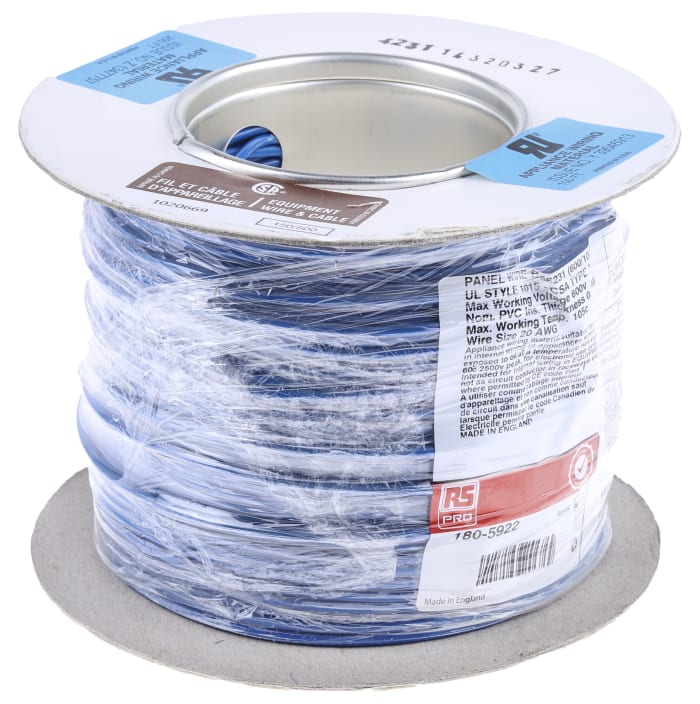 RS PRO Blue 0.75 mm² Hook Up Wire, 18 AWG, 24/0.2 mm, 100m, PVC