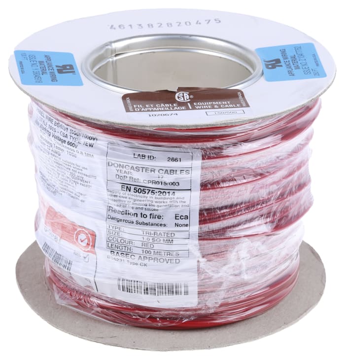RS PRO | RS PRO Red 1mm² Hook Up Wire, 18AWG, 32/0.2 mm, 100m, PVC TI3 ...