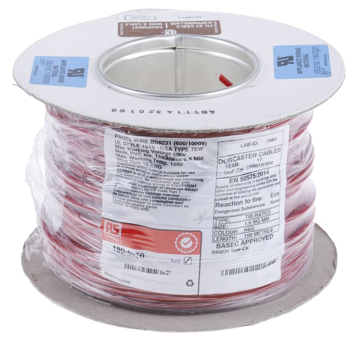 RS PRO | RS PRO Tri-Rated Series Red Hook Up Wire, 16 AWG, 30, 100 m ...