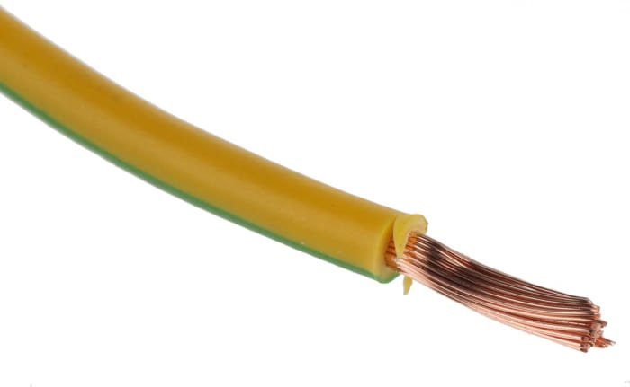 RS PRO Green/Yellow 2.5mm² Hook Up Wire, 14 AWG, 50/0.25 mm, 100m, PVC TI3 Insulation