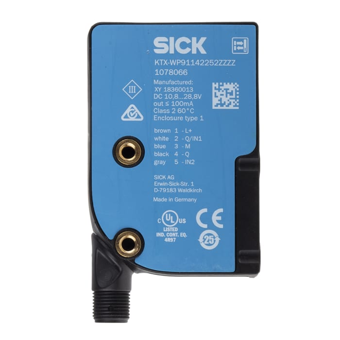 SICK Contrast Sensors 13 mm, RGB LED, PNP, 100 mA, 10.8 → 28.8 V dc, IP67
