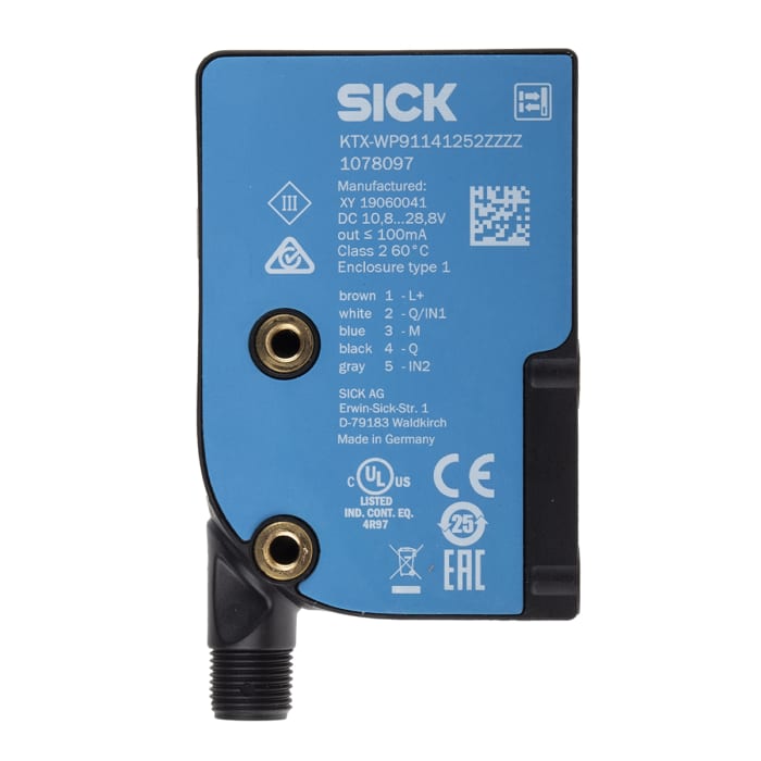 Capteurs de contraste 13 mm LED RVB, PNP, 100 mA, 10,8→28,8 V c.c., IP67 KTX