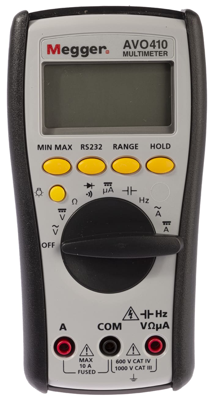 Megger AVO410 Handheld Digital Multimeter, True RMS, 10A ac Max, 10A dc Max, 750V ac Max