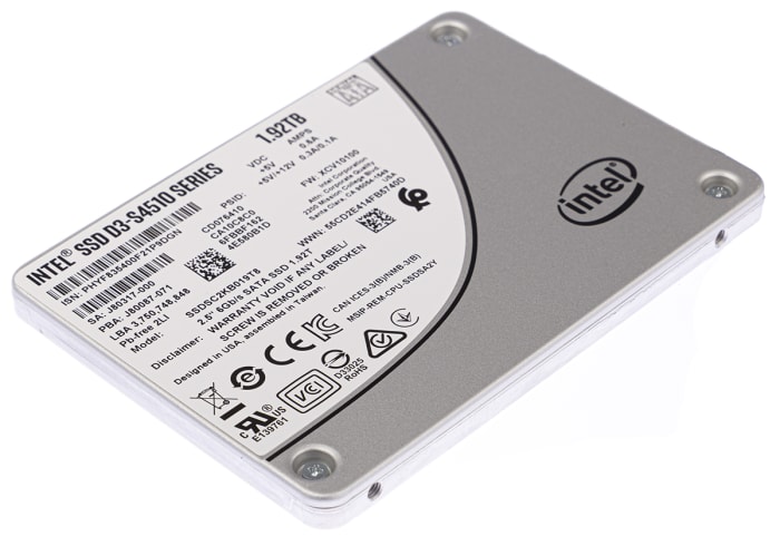 Disco duro SDD interno 2.5 in Intel de 1.92 TB, AES-256, SATA III 6 Gbit/s, TLC, para aplicaciones industriales
