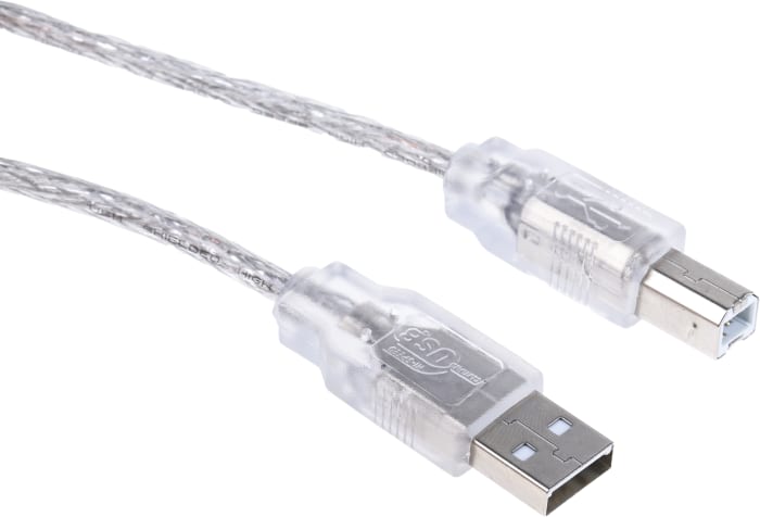 Cable USB 2.0 RS PRO, con A. USB A Macho, con B. USB B Macho, long. 3m, color Transparente