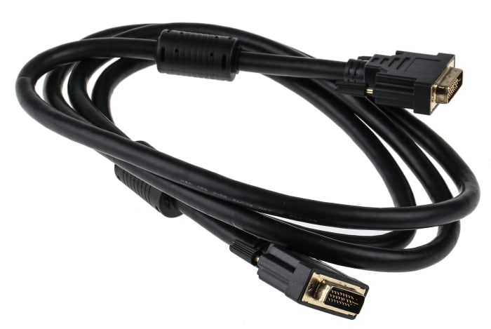 RS PRO, Male DVI-I Dual Link to Male DVI-I Dual Link Cable, 2mBlack sheathFoil shielding