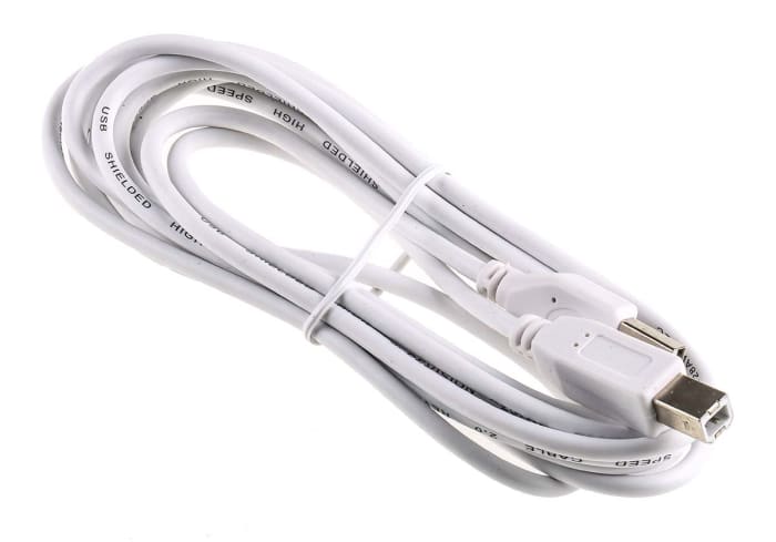 Cable USB 2.0 RS PRO, con A. USB A Macho, con B. USB B Macho, long. 3m, color Blanco