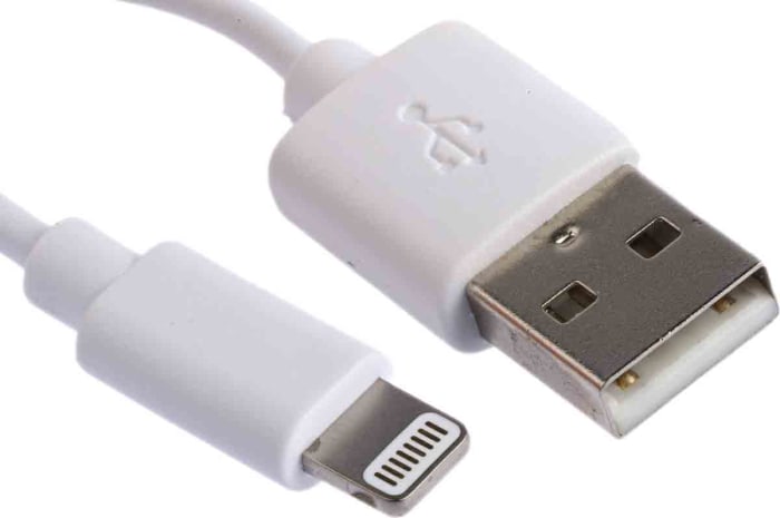 Cable USB 2.0 RS PRO, con A. USB A Macho, con B. Lightning Macho, long. 2m, color Blanco