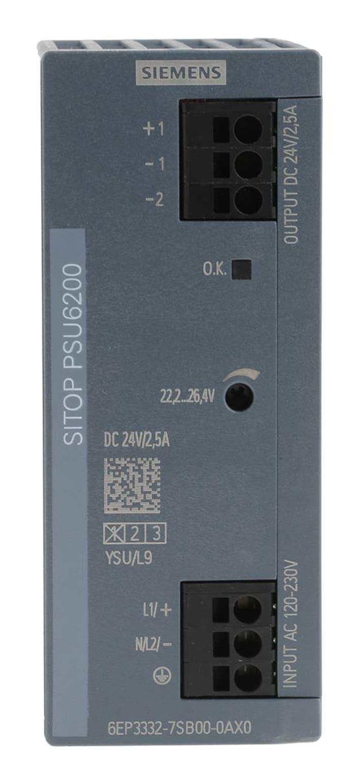Siemens SITOP PSU6200 Switched Mode DIN Rail Power Supply, 120 → 230 V ac / 120 → 240V dc ac, dc Input,