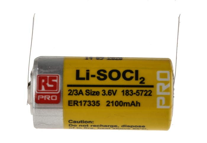 RS PRO Lithium Thionyl Chloride 3.6V, 2/3 A 2/3 A Battery