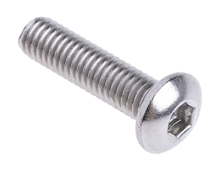 RS PRO M3 x 12mm Hex Socket Button Screw Plain Stainless Steel