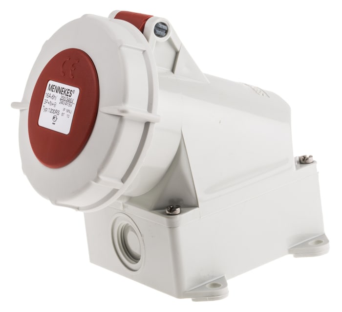 MENNEKES IP67 Red Wall Mount 5P Right Angle Industrial Power Socket, Rated At 16A, 415 V