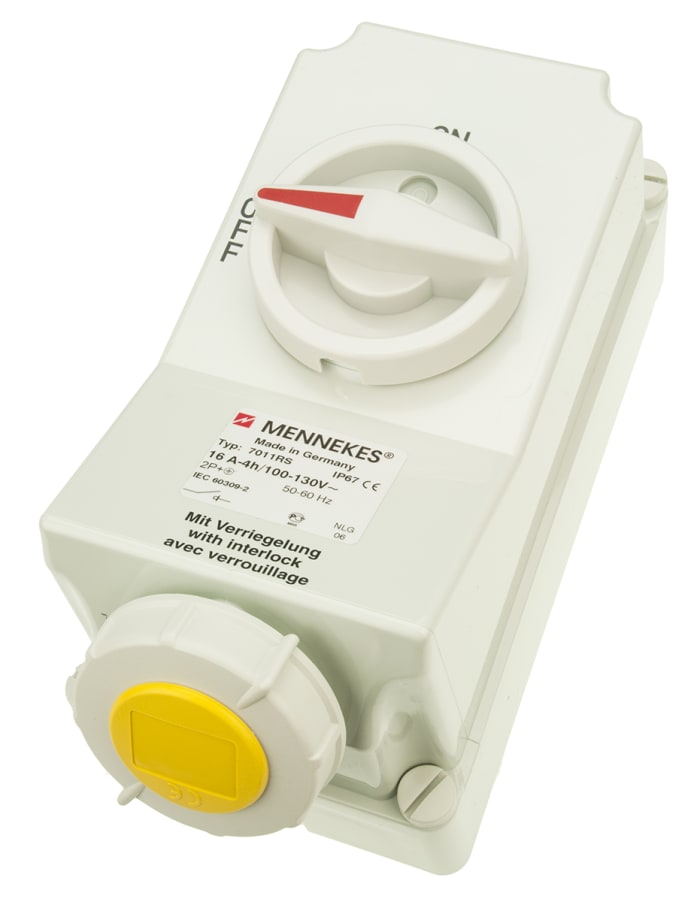 MENNEKES Switchable IP67 Industrial Interlock Socket 2P+E, Earthing Position 4h, 16A, 110 V