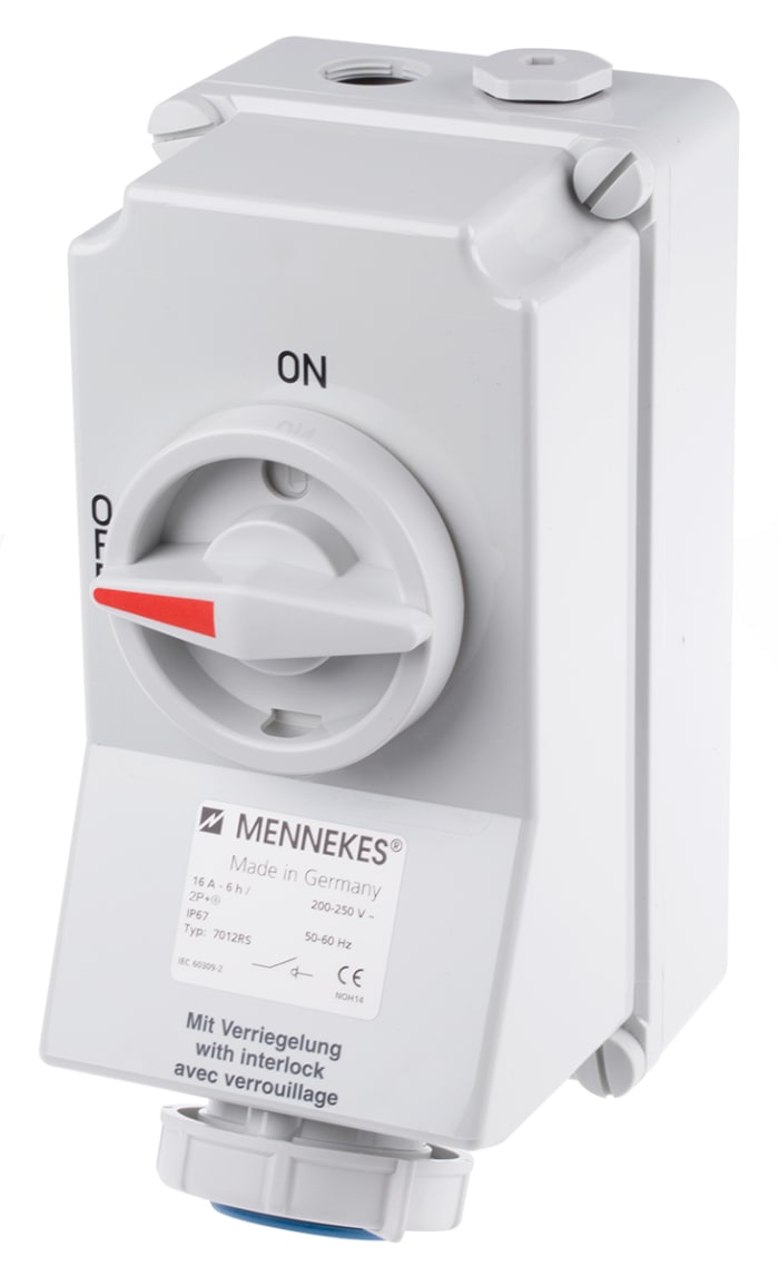 MENNEKES Switchable IP67 Industrial Interlock Socket 2P+E, Earthing Position 6h, 16A, 230 V